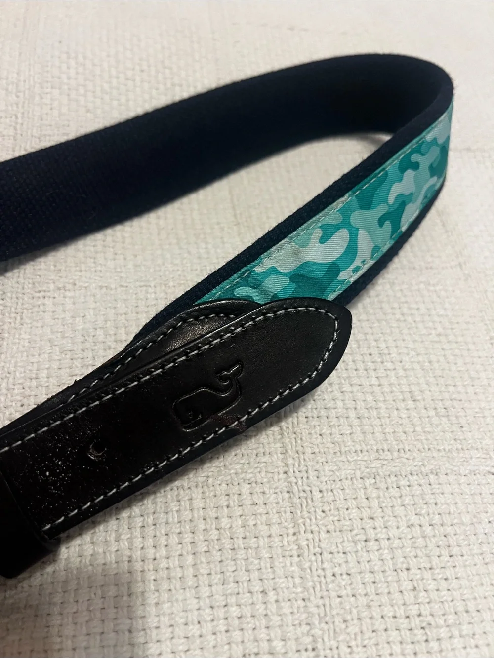 Vineyard Vines Teal Camo Webbed Belt with Brown Leather Ends